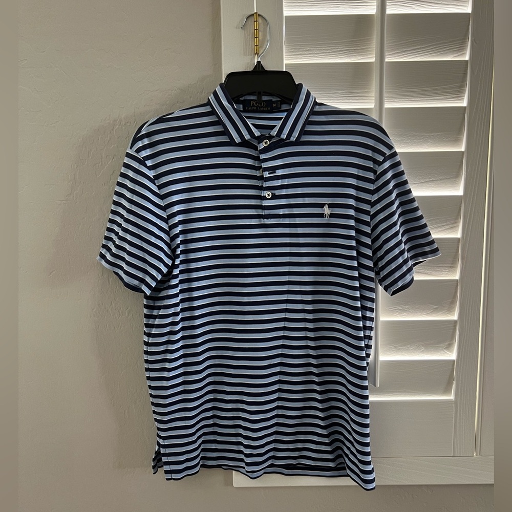 Polo Ralph Lauren Navy/Light Blue Striped Polo Shirt - Medium